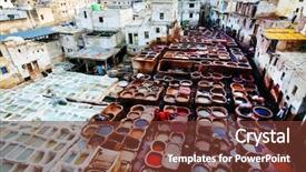  Presentation with fes - Beautiful slide deck featuring patio musulman - fes tanneries morocco africa backdrop and a tawny brown colored foreground