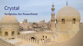  Presentation with cairo - PPT theme consisting of patio musulman - ibn tulun mosque in cairo background and a light blue colored foreground