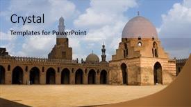  Presentation with cairo - Slides having patio musulman - tulun mosque - cairo egypt background and a light blue colored foreground