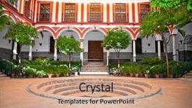  Presentation with spain - Slide set with patio musulman - typical andalusian courtyard with fountain background and a coral colored foreground