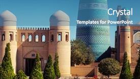  Presentation with western - Beautiful PPT theme featuring patio musulman - western gate ata darvoza backdrop and a teal colored foreground