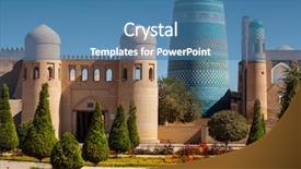  Presentation with uzbekistan - PPT theme featuring patio musulman - western gate ata darvoza background and a teal colored foreground