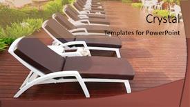  Presentation with luxury hotel - Audience pleasing PPT theme consisting of patio with chaise lounges near luxury hotel backdrop and a coral colored foreground