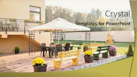  Presentation with furniture recliners - Colorful presentation theme enhanced with patio-with-garden-furniture backdrop and a soft green colored foreground