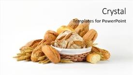  Presentation with gluten free food various pasta - PPT layouts consisting of patisserie - basket of various breads background and a white colored foreground
