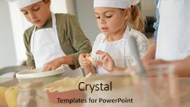  Presentation with cooking kids - Slide deck featuring patisserie - kids in cooking class workshop background and a coral colored foreground