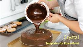  Presentation with patissier - Presentation design featuring patissier-pouring-liquid-chocolate background and a tawny brown colored foreground