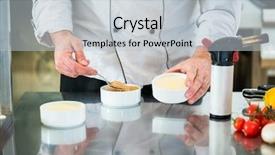  Presentation with patissier - Beautiful slide set featuring patissier preparing a creme brulee backdrop and a  colored foreground