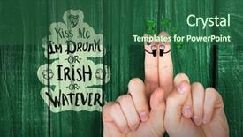  Presentation with fingers - Presentation design with patricks day fingers against green wooden background background and a ocean colored foreground