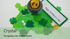  Presentation with white gold - Beautiful slides featuring patricks day shamrock and pot backdrop and a seafoam green colored foreground