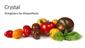  Presentation with italian food cooking tomatoes basil - PPT theme featuring patrimoin - heirloom tomatoes with fresh basil background and a white colored foreground
