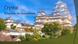  Presentation with japan castle - Colorful PPT theme enhanced with patrimoin - himeji castle japan backdrop and a teal colored foreground