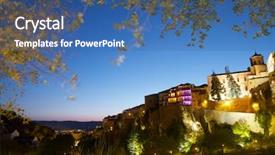  Presentation with academic buildings - Amazing presentation design having patrimony - buildings known as casas colgadas backdrop and a ocean colored foreground