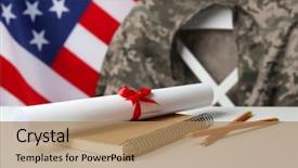  Presentation with diploma - Audience pleasing slide deck consisting of patriotic - notebook diploma and pencils backdrop and a coral colored foreground