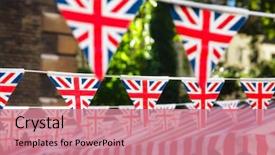  Presentation with union jack flag - Audience pleasing PPT layouts consisting of patriotic - union jack flag triangular bunting backdrop and a coral colored foreground