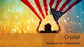  Presentation with 4th july - PPT theme featuring patriotic - young happy patriot girl holding background and a gold colored foreground