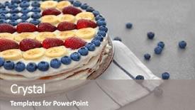  Presentation with patriotic - Slides consisting of patriotic american flag cake with berries and bananas on table background and a gray colored foreground