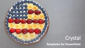  Presentation with patriotic - Slide deck consisting of patriotic american flag cake with berries and bananas on table background and a gray colored foreground