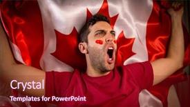  Presentation with canada flag - PPT layouts enhanced with patriotic baseball - canadian guy waving canada flag background and a crimson colored foreground