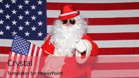  Presentation with american flag - Slide set featuring patriotic christmas - santa claus poses in front background and a red colored foreground