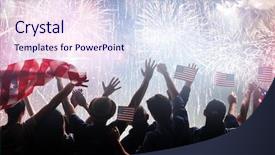  Presentation with 4th july - Audience pleasing theme consisting of patriotic holiday silhouettes of people backdrop and a sky blue colored foreground