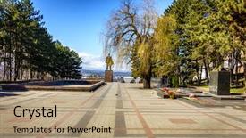  Presentation with patriotic - Beautiful slide deck featuring patriotic war memorial and lenin backdrop and a coral colored foreground