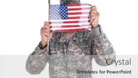  Presentation with american flag - Cool new slide set with patriotism-concept-a-soldier backdrop and a light gray colored foreground