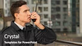  Presentation with portable radio - Audience pleasing slide set consisting of male security guard with portable backdrop and a dark gray colored foreground