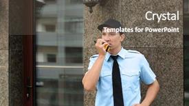  Presentation with portable radio - Colorful PPT theme enhanced with male security guard with portable backdrop and a gray colored foreground