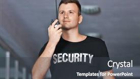  Presentation with portable radio - Cool new presentation with intercept - security man in corridor using backdrop and a dark gray colored foreground