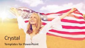  Presentation with young happy people smiling - Colorful slide deck enhanced with patrotic - country patriotism independence day backdrop and a  colored foreground