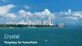  Presentation with cityscape - Slides featuring pattaya-cityscape-view-from-ocean background and a ocean colored foreground