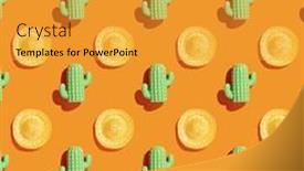  Presentation with cactus - PPT theme consisting of pattern-mexican-style-cactus background and a gold colored foreground