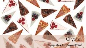  Presentation with pies - Slides having pattern of different pies and cheesecakes with berries isolated over white background and a coral colored foreground