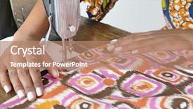  Presentation with sewing machine safety - PPT layouts consisting of patterned cloth on sewing machine background and a coral colored foreground