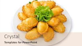  Presentation with meat - Colorful presentation design enhanced with patties stuffed with meat in the plate backdrop and a yellow colored foreground