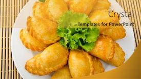  Presentation with meat - Colorful presentation theme enhanced with patties stuffed with meat in the plate backdrop and a yellow colored foreground