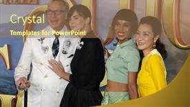  Presentation with evil - PPT theme with paul-feig-charlize-theron-kerry background and a coral colored foreground