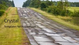  Presentation with cracked pavement concrete broken road - Presentation featuring paved asphalt road broken up background and a gold colored foreground