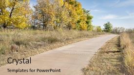  Presentation with fort - PPT theme featuring paved bike trail along the poudre river in fort collins colorado fall scenery background and a coral colored foreground