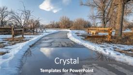  Presentation with winter river - Presentation theme enhanced with paved-bike-trail-in-winter background and a gray colored foreground