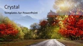  Presentation with fork road - Presentation design featuring paved road in the autumn background and a light blue colored foreground