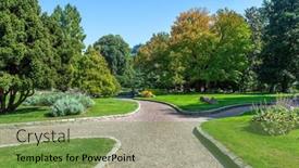  Presentation with green - Slide set enhanced with paved-walkway-among-green-lawns background and a seafoam green colored foreground