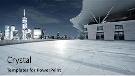  Presentation with new york night - Theme featuring pavement - empty ground with modern cityscape background and a light gray colored foreground