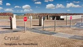  Presentation with stop signs - PPT theme enhanced with pavement-crossroads-intersection-with-red background and a  colored foreground