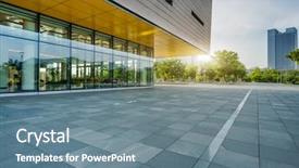  Presentation with brick - Presentation design having pavement design - empty brick floor with cityscape background and a seafoam green colored foreground