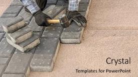  Presentation with concrete pavement - Colorful theme enhanced with paver laying driveway pavement backdrop and a soft green colored foreground