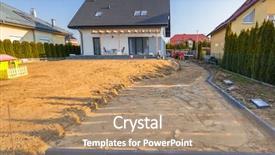  Presentation with concrete pouring during commercial concreting - Slide set with pavers - concrete paver blocks laid near background and a coral colored foreground