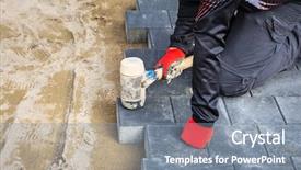  Presentation with hands and word volunteer - Presentation design featuring pavers - hands of worker installing concrete background and a gray colored foreground