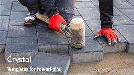  Presentation with concrete - Cool new PPT theme with pavers - hands of worker installing concrete backdrop and a gray colored foreground